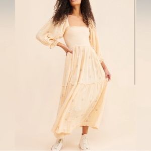 FREE PEOPLE Dahlia Embroidered Maxi Dress XS pearl island